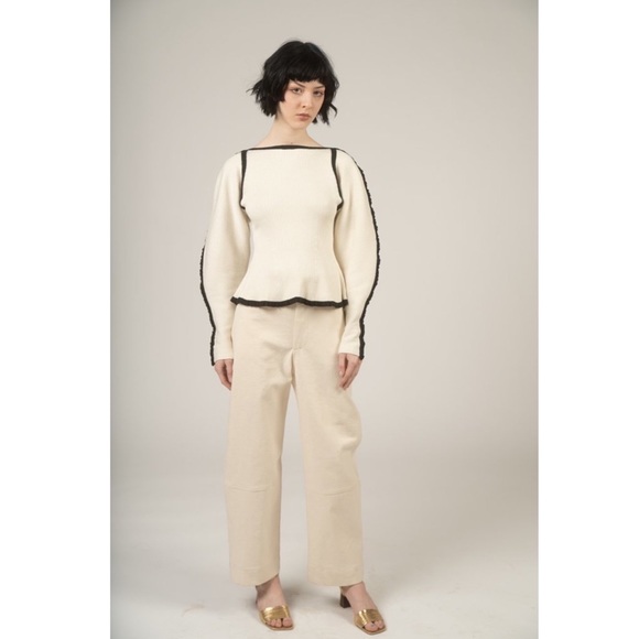 Mara Hoffman Nova Sweater in Ivory Ribbed Puff Sleeve Knit Stretch Pullover - Picture 5 of 8